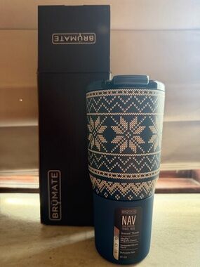 BrüMate NAV Travel Mug in Navy with Nordic Pattern